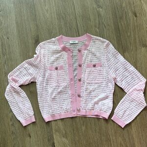 CHANEL Pink and White Striped Cardigan